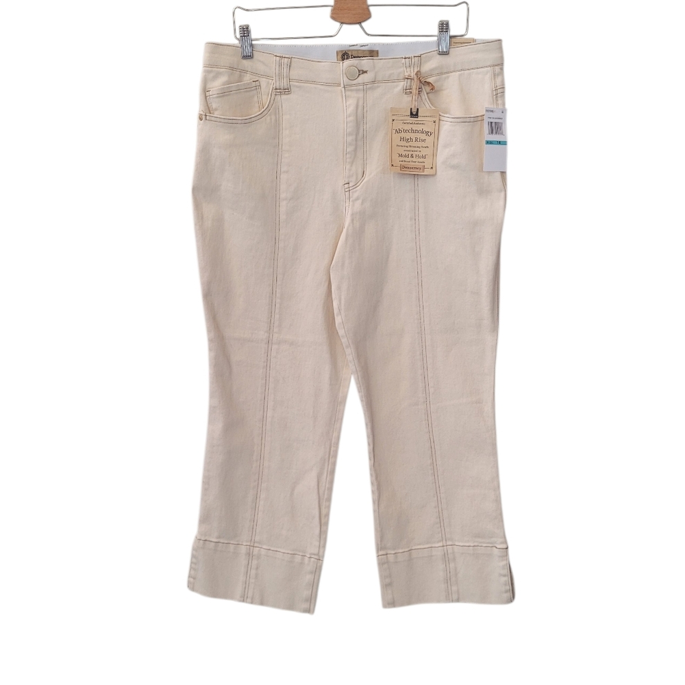 DEMOCRACY Cream Ab Technology Booty Lift High Rise Kick Flare Crop Pant Size 16